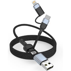 2-in-2 USB C Lightning Cable, 60W Fast Charging, 4FT, Multi IP-ad Charger Cord for iPhone 15/15 Pro/15 Plus/14 Pro Max