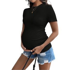SweatyRocks Women's Maternity Tops Ruched Short Sleeve Crew Neck Maternity Shirts