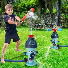Sprinkler Tee Ball Set for Kids,Fire Hydrant Sprinkler Toy with Baseball Play Set,2 Balls,Fun Summer Play Water Toys for Backyard Lawn Garden,Water Spray Sprinkler for Kids Boys & Girls Age 3+ Years