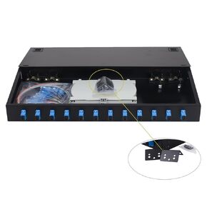 FYBOPTWU-24 Singlemode 24 Port SC-UPC Fiber Optic Rack Mount Enclosure Box & Splice Trays Fiber Cables Kit (Include Pigtail & Couplers), 24 Core LGX Loaded Patch Panel Box fits for 19" Racks Cabinet