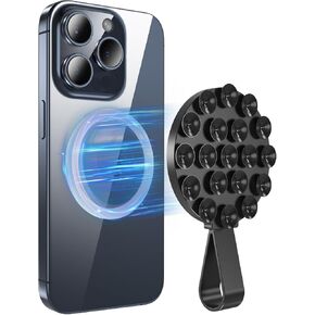 Magnetic Suction Cup Phone Mount, Silicone Suction Cup Phone Grip Stand for Magsafe, Anti-Slip Hands-Free Cell Phone Accessory Holder for Selfies and Tiktok Videos, Creator and Sharer, Black