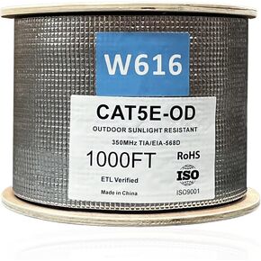 كابل ENS العمودي Cat5e، 1000 قدم، UTP، سترة للأشعة فوق البنفسجية، تصنيف خارجي، CMX مع Messenger، أسود - كابل إيثرنت بالجملة على بكرة خشبية، CAT5E-OD in Kuwait