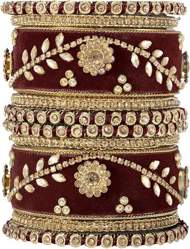 ملابس زفاف هندية من Aheli مجموعة أساور مرصعة بأحجار صناعية جميلة مصنوعة يدويًا من Chuda Bollywood مجوهرات الأزياء العرقية للنساء (أزرق) in Kuwait