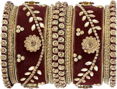 ملابس زفاف هندية من Aheli مجموعة أساور مرصعة بأحجار صناعية جميلة مصنوعة يدويًا من Chuda Bollywood مجوهرات الأزياء العرقية للنساء (أزرق) in Kuwait