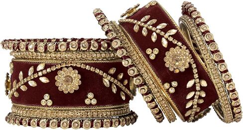 ملابس زفاف هندية من Aheli مجموعة أساور مرصعة بأحجار صناعية جميلة مصنوعة يدويًا من Chuda Bollywood مجوهرات الأزياء العرقية للنساء (أزرق) in Kuwait