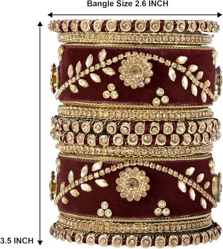 ملابس زفاف هندية من Aheli مجموعة أساور مرصعة بأحجار صناعية جميلة مصنوعة يدويًا من Chuda Bollywood مجوهرات الأزياء العرقية للنساء (أزرق) in Kuwait