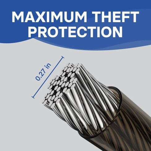 قفل الكابل - أقفال دراجة أمان بطول 6.5 قدم مع حلقات - كابل فولاذي مطلي بالبلاستيك عالي التحمل مضاد للسرقة in Kuwait