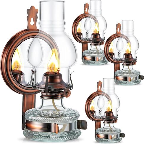 Yexiya 4 Pcs Large Kerosene Lamp Lantern Large Chamber Oil Lamp Wall Mounted Kerosene Lamp Vintage Glass Clear Kerosene Lamp Rustic Oil Lamp with Oil Wick for Indoor Home Decor Lighting (bronzy) in Saudi Arabia