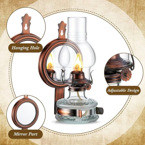 Yexiya 4 Pcs Large Kerosene Lamp Lantern Large Chamber Oil Lamp Wall Mounted Kerosene Lamp Vintage Glass Clear Kerosene Lamp Rustic Oil Lamp with Oil Wick for Indoor Home Decor Lighting (bronzy) in Saudi Arabia