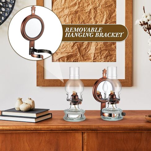 Yexiya 4 Pcs Large Kerosene Lamp Lantern Large Chamber Oil Lamp Wall Mounted Kerosene Lamp Vintage Glass Clear Kerosene Lamp Rustic Oil Lamp with Oil Wick for Indoor Home Decor Lighting (bronzy) in Saudi Arabia