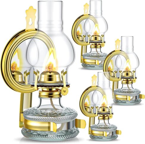 Yexiya 4 Pcs Large Kerosene Lamp Lantern Large Chamber Oil Lamp Wall Mounted Kerosene Lamp Vintage Glass Clear Kerosene Lamp Rustic Oil Lamp with Oil Wick for Indoor Home Decor Lighting (bronzy) in Saudi Arabia