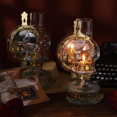 Yexiya 4 Pcs Large Kerosene Lamp Lantern Large Chamber Oil Lamp Wall Mounted Kerosene Lamp Vintage Glass Clear Kerosene Lamp Rustic Oil Lamp with Oil Wick for Indoor Home Decor Lighting (bronzy) in Saudi Arabia