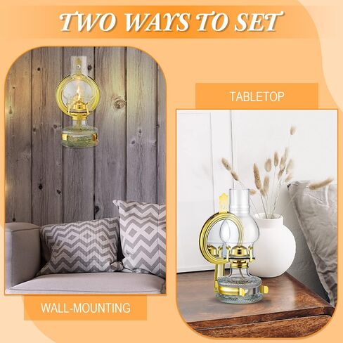 Yexiya 4 Pcs Large Kerosene Lamp Lantern Large Chamber Oil Lamp Wall Mounted Kerosene Lamp Vintage Glass Clear Kerosene Lamp Rustic Oil Lamp with Oil Wick for Indoor Home Decor Lighting (bronzy) in Saudi Arabia