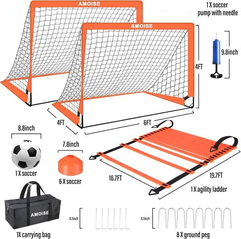 Kids Soccer Goals for Backyard Set of 2, Amoise 4 x 3 ft Portable Soccer Goal Training Equipment with Soccer Ball, Agility Ladder and Cones Pop Up Portable Soccer Set for Kids Youth Training Goals in Saudi Arabia