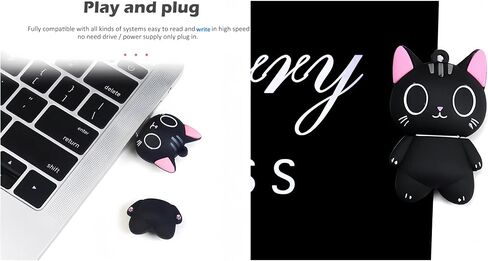 64GB USB 2.0 Flash Drive Cartoon Novelty Cute Cat Memory Stick Silicone Rubber Ainmal Pendrive Black, 64GB-blackcat2.0 in Saudi Arabia