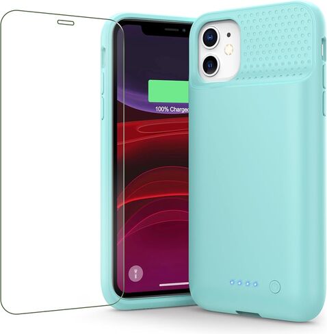Battery Case for iPhone 11/XR (6.1inch),Upgraded 7500mAh Slim Portable Charger Case Cover,External Battery Pack Charging Case with Tempered-Glass Screen Protector for iPhone 11/iPhone XR (Black) in Saudi Arabia