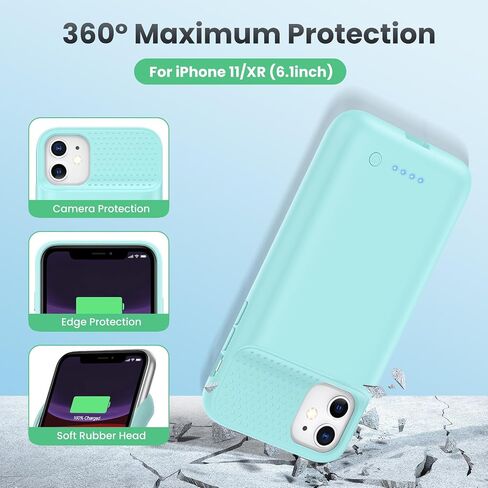 Battery Case for iPhone 11/XR (6.1inch),Upgraded 7500mAh Slim Portable Charger Case Cover,External Battery Pack Charging Case with Tempered-Glass Screen Protector for iPhone 11/iPhone XR (Black) in Saudi Arabia