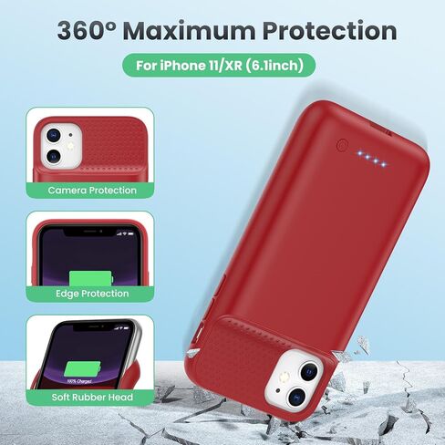 حافظة بطارية لهاتف iPhone 11/XR (6.1 بوصة)، غطاء حافظة شاحن محمول نحيف بقدرة 7500 مللي أمبير في الساعة، حافظة شحن بطارية خارجية مع واقي شاشة من الزجاج المقوى لهاتف iPhone 11/iPhone XR (أسود) in Kuwait