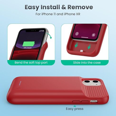 حافظة بطارية لهاتف iPhone 11/XR (6.1 بوصة)، غطاء حافظة شاحن محمول نحيف بقدرة 7500 مللي أمبير في الساعة، حافظة شحن بطارية خارجية مع واقي شاشة من الزجاج المقوى لهاتف iPhone 11/iPhone XR (أسود) in Kuwait