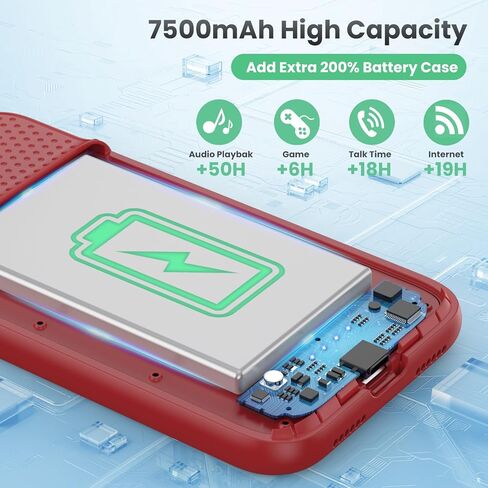 حافظة بطارية لهاتف iPhone 11/XR (6.1 بوصة)، غطاء حافظة شاحن محمول نحيف بقدرة 7500 مللي أمبير في الساعة، حافظة شحن بطارية خارجية مع واقي شاشة من الزجاج المقوى لهاتف iPhone 11/iPhone XR (أسود) in Kuwait