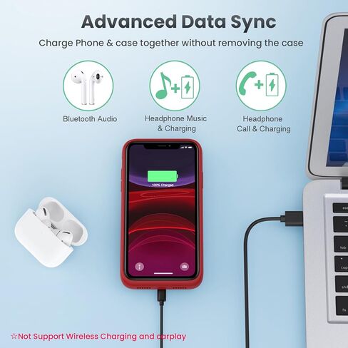 حافظة بطارية لهاتف iPhone 11/XR (6.1 بوصة)، غطاء حافظة شاحن محمول نحيف بقدرة 7500 مللي أمبير في الساعة، حافظة شحن بطارية خارجية مع واقي شاشة من الزجاج المقوى لهاتف iPhone 11/iPhone XR (أسود) in Kuwait