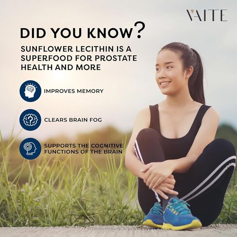 علكة ليسيثين عباد الشمس 800 ملغ - مكملات لقنوات الحليب المسدودة، مكملات الكولين الفوسفاتيديل العضوي، غير معدلة وراثيًا، نباتي، خالي من الصويا، خالي من الغلوتين، تحسين تعزيز الذاكرة - 60 قطعة in Kuwait