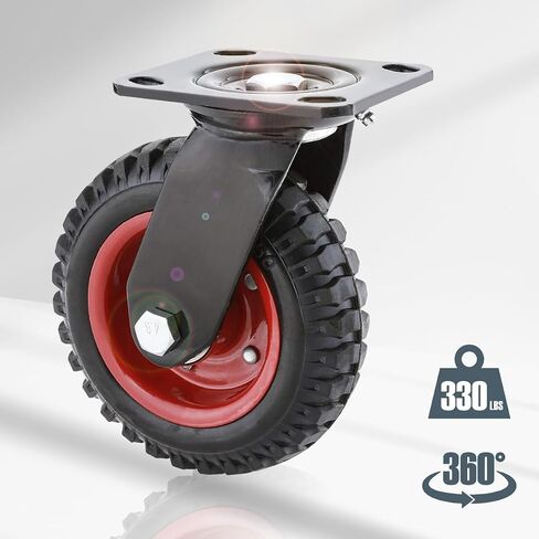 POWERTEC 8 Inch Caster Wheels Set of 4, Heavy Duty Fixed Plate Casters with Rubber Knobby Tread for Workbench, Dolly, Cart, Trolley, Wagon and Chicken Coop, Large Rubber Castor Wheels (17053-P4) in Saudi Arabia