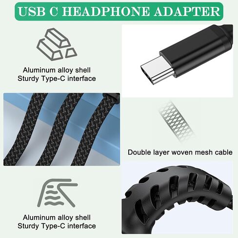 كابل سماعة رأس USB C إلى 3.5 مم، محول دونجل صوت Aux من النوع C ذكر إلى 3.5 مم أنثى، للأجهزة ذات واجهة النوع C (B) in Kuwait
