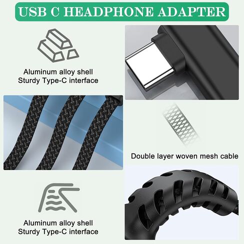 كابل سماعة رأس USB C إلى 3.5 مم، محول دونجل صوت Aux من النوع C ذكر إلى 3.5 مم أنثى، للأجهزة ذات واجهة النوع C (B) in Kuwait