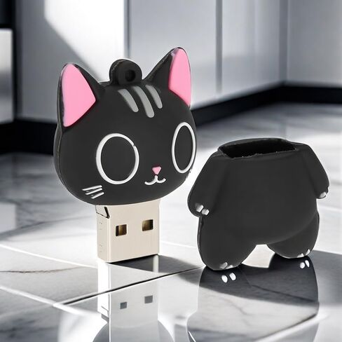 64GB USB 2.0 Flash Drive Cartoon Novelty Cute Cat Memory Stick Silicone Rubber Ainmal Pendrive Black, 64GB-blackcat2.0 in Saudi Arabia