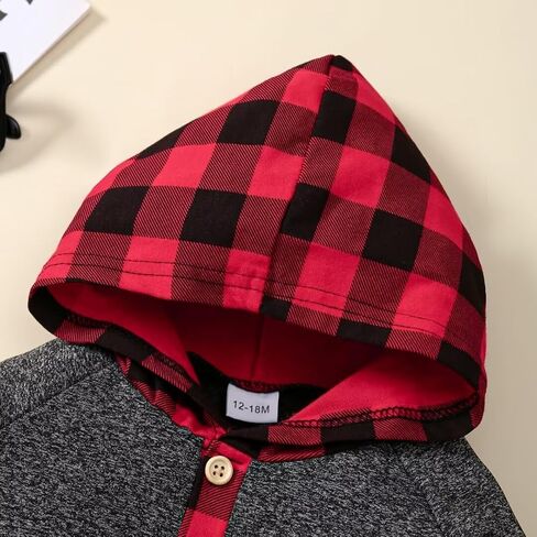 1 Year Old Boy Clothes Fall Winter Baby Boy Clothes Outfits Plaid Button Long Sleeve Hoodie Sweatshirt Pants Sets, Baby Boy Outfit Red Plaid 12-18 Months in Kuwait