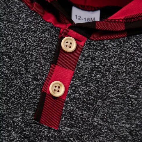 1 Year Old Boy Clothes Fall Winter Baby Boy Clothes Outfits Plaid Button Long Sleeve Hoodie Sweatshirt Pants Sets, Baby Boy Outfit Red Plaid 12-18 Months in Kuwait