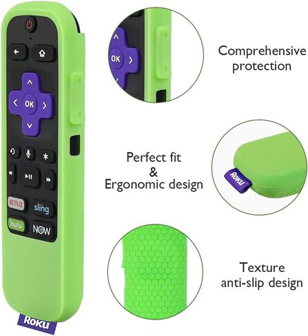 حافظات ناعمة واقية من السيليكون متوافقة مع جهاز التحكم عن بعد TCL Roku TV Steaming Stick 3600R، سلسلة مشط العسل، غطاء وحدة التحكم عن بعد من السيليكون خفيف الوزن مقاوم للصدمات (أخضر متوهج) in Saudi Arabia