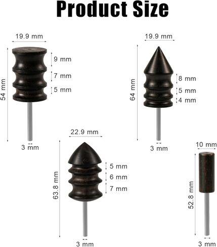 4pcs Leather Burnisher Bits for Rotary Tool, 4 Styles Leather Burnishing Tool Tips Polished Head Ebony Burnishing Machine Accessories for Leather Craft Edges (Style 1) in Kuwait