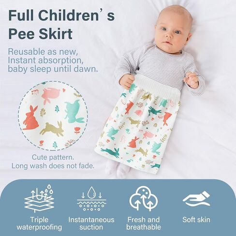 Waterproof Diaper Skirt for Baby Toddler Bed Wetting Training Diaper Shorts for Boys and Girls Night Time (Rabbit+Duck) - L in Saudi Arabia