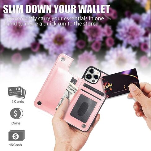 Women Phone Wallet Case Compatible for iPhone 14 Pro with Card Holder,Premuim Leather with Lace Flowers Pattren add Charms,Easily 3 Cards,Kickstand,Raised Coner Protections(Black,6.1inch) in Saudi Arabia