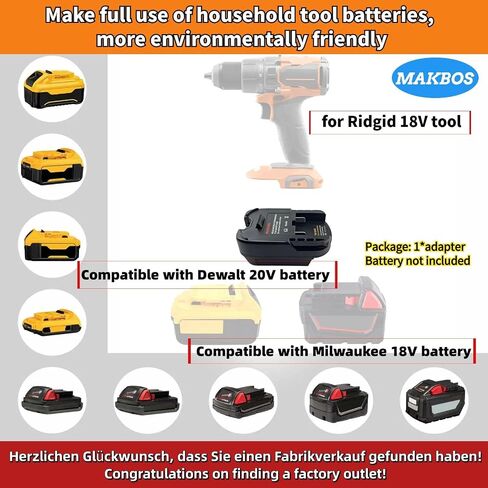 for Ridgid Battery Adapter,Adapter for Milwaukee M18 18V for Dewalt 20V Battery Converter to for Ridgid AEG 18V Li-ion Battery,for Ridgid18V Cordless Power Tools,Adaptor Only in Saudi Arabia