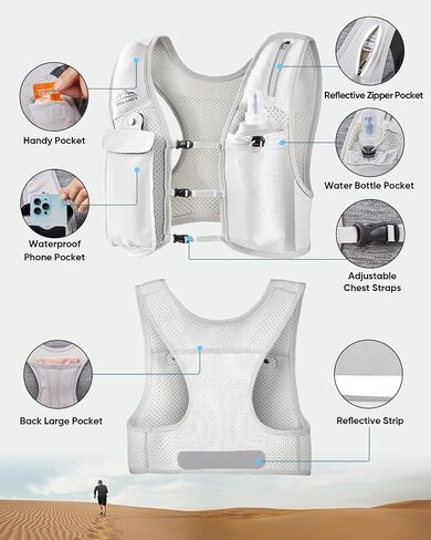 Running Vest for Women Men, USA Original Patent, Adjustable Chest Straps Running Hydration Vest with 500ml Soft Flask, Lightweight Breathable Reflective Running Vest for Trail Running Hiking in Saudi Arabia
