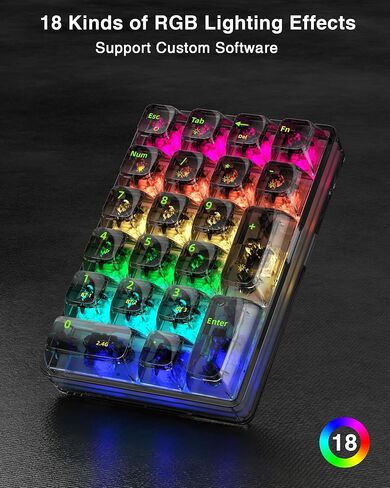 K21 RGB Backlit Tri-Mode Transparent Wireless Mechanical Number Pad Supports 3 Bluetooth/2.4GHz/Type C Wired,Hot Swappable 21 Keys Mechanical Numpad with Transparent Keycaps White in Kuwait