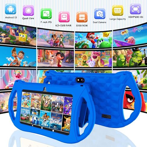 Kids Tablet, 7 inch Tablet for Kids 6GB RAM 32GB ROM Android 13 Toddler Tablet with Bluetooth, WiFi, GMS, Parental Control, Dual Camera, Shockproof Case, Educational, Games (Dark Blue) in Saudi Arabia
