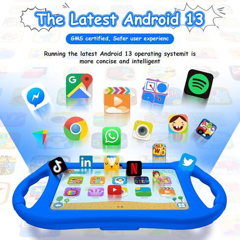 Kids Tablet, 7 inch Tablet for Kids 6GB RAM 32GB ROM Android 13 Toddler Tablet with Bluetooth, WiFi, GMS, Parental Control, Dual Camera, Shockproof Case, Educational, Games (Dark Blue) in Saudi Arabia