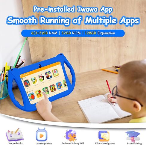 Kids Tablet, 7 inch Tablet for Kids 6GB RAM 32GB ROM Android 13 Toddler Tablet with Bluetooth, WiFi, GMS, Parental Control, Dual Camera, Shockproof Case, Educational, Games (Dark Blue) in Saudi Arabia