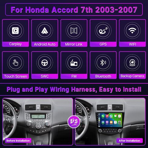 ستيريو سيارة Leadfan لهوندا أكورد 7th 2003 2004 2005 2006 2007 راديو متوافق مع Apple Carplay اللاسلكي Android Auto 10.1 بوصة شاشة تعمل باللمس داخل لوحة القيادة نظام تحديد المواقع العالمي واي فاي بلوتوث وحدة الكاميرا الاحتياطية in Saudi Arabia