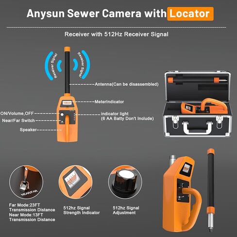 كاميرا Anysun Sewer مع مجموعة تحديد المواقع، التسوية الذاتية، كابل 7 مم مع علامة عمق، IP68 كاميرا ثعبان منظار السباكة المقاومة للماء مع شاشة ملونة 9 بوصة، 12 قطعة ضوء، مسجل مع 32 جيجابايت (150 قدم) in Kuwait