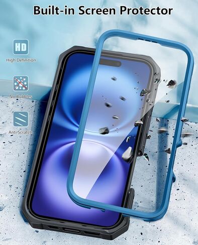 FNTCASE for iPhone 16 Phone Case: Rugged Protective Belt Clip Holster Heavy Duty with Built in Kickstand & Built-in Screen Protector | 360 Full Protection Shockproof Cover, 6.1inch (Blue) in Saudi Arabia