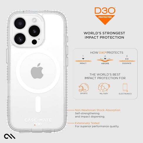 Case-Mate iPhone 16 Pro Case [Compatible with MagSafe] Tough Shockproof Phone Case with 16ft D3O Drop Protection - Premium Rugged Cover for iPhone 16 Pro - Clear in Saudi Arabia