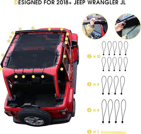 Sunshade Bikini Top for 2018-2023 Jeep Wrangler JL Sahara Rubicon 2 Door 4 Door, Durable Polyester Mesh Top Sun Shade Bimini Top, Black in Kuwait