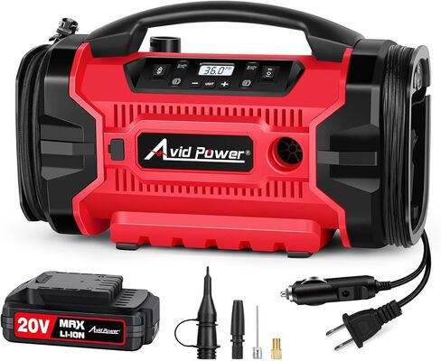 Avid Power Tire Inflator Portable Air compressor 3 Power Source (110V AC, 12V DC, 20V Battery), Car Air Pump w/Inflation & Deflation Modes, Triple Power Tire Inflator, Orange in Saudi Arabia