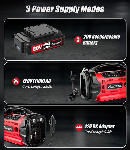 Avid Power Tire Inflator Portable Air compressor 3 Power Source (110V AC, 12V DC, 20V Battery), Car Air Pump w/Inflation & Deflation Modes, Triple Power Tire Inflator, Orange in Saudi Arabia