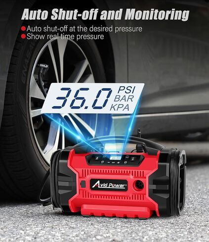 Avid Power Tire Inflator Portable Air compressor 3 Power Source (110V AC, 12V DC, 20V Battery), Car Air Pump w/Inflation & Deflation Modes, Triple Power Tire Inflator, Orange in Saudi Arabia